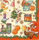 Serviette Weihnachtsmotive, Bär, Eisenbahn, Trommel, Rarität